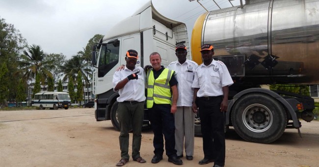 CILT & Transaid Road Saftey training in Africa. Driver and trainers with a tanker.
