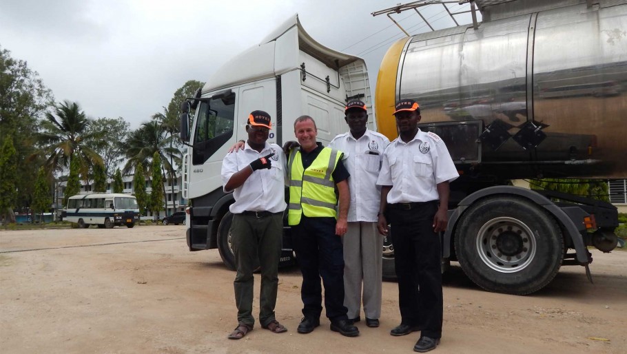 CILT & Transaid Road Saftey training in Africa. Driver and trainers with a tanker.