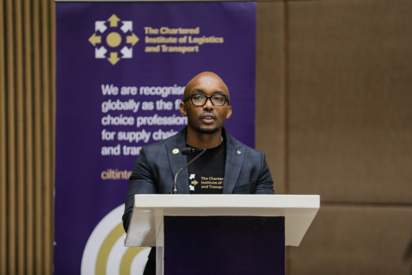 Patrick Mugabo speaks at CILT Rwanda launch